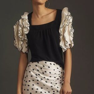 Anthropology Brand Sunday in Brooklyn Square-Neck Ruffle-Sleeve Babydoll Top 3X